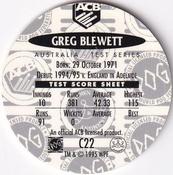 1995 Crown & Andrews Cricket Test Series & Sheffield Shield POG Pack Milk Caps - Gold Foil Parallel #C22 Greg Blewett Back