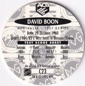1995 Crown & Andrews Cricket Test Series & Sheffield Shield POG Pack Milk Caps - Gold Foil Parallel #C23 David Boon Back