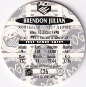 1995 Crown & Andrews Cricket Test Series & Sheffield Shield POG Pack Milk Caps - Gold Foil Parallel #C26 Brendon Julian Back