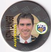 1995 Crown & Andrews Cricket Test Series & Sheffield Shield POG Pack Milk Caps - Gold Foil Parallel #C27 Justin Langer Front
