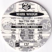 1995 Crown & Andrews Cricket Test Series & Sheffield Shield POG Pack Milk Caps - Gold Foil Parallel #C37 Mark Waugh Back