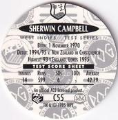 1995 Crown & Andrews Cricket Test Series & Sheffield Shield POG Pack Milk Caps - Gold Foil Parallel #C55 Sherwin Campbell Back