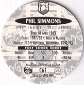 1995 Crown & Andrews Cricket Test Series & Sheffield Shield POG Pack Milk Caps - Gold Foil Parallel #C61 Phil Simmons Back