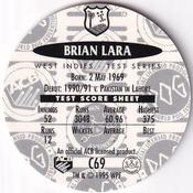 1995 Crown & Andrews Cricket Test Series & Sheffield Shield POG Pack Milk Caps - Gold Foil Parallel #C69 Brian Lara Back