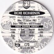 1995 Crown & Andrews Cricket Test Series & Sheffield Shield POG Pack Milk Caps - Gold Foil Parallel #C70 Richie Richardson Back