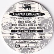 1995 Crown & Andrews Cricket Test Series & Sheffield Shield POG Pack Milk Caps - Gold Foil Parallel #C76 Champaka Ramanayake Back