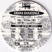 1995 Crown & Andrews Cricket Test Series & Sheffield Shield POG Pack Milk Caps - Gold Foil Parallel #C78 Arjuna Ranatunga Back