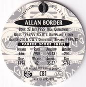 1995 Crown & Andrews Cricket Test Series & Sheffield Shield POG Pack Milk Caps - Gold Foil Parallel #C81 Allan Border Back