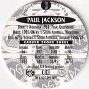 1995 Crown & Andrews Cricket Test Series & Sheffield Shield POG Pack Milk Caps - Gold Foil Parallel #C83 Paul Jackson Back