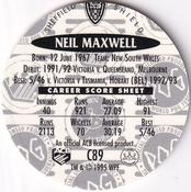 1995 Crown & Andrews Cricket Test Series & Sheffield Shield POG Pack Milk Caps - Gold Foil Parallel #C89 Neil Maxwell Back
