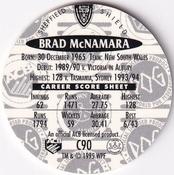1995 Crown & Andrews Cricket Test Series & Sheffield Shield POG Pack Milk Caps - Gold Foil Parallel #C90 Brad McNamara Back