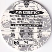 1995 Crown & Andrews Cricket Test Series & Sheffield Shield POG Pack Milk Caps - Gold Foil Parallel #C91 Gavin Robertson Back