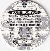 1995 Crown & Andrews Cricket Test Series & Sheffield Shield POG Pack Milk Caps - Gold Foil Parallel #C92 Scott Thompson Back