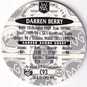 1995 Crown & Andrews Cricket Test Series & Sheffield Shield POG Pack Milk Caps - Gold Foil Parallel #C93 Darren Berry Back