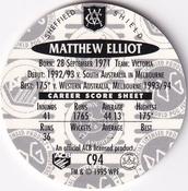 1995 Crown & Andrews Cricket Test Series & Sheffield Shield POG Pack Milk Caps - Gold Foil Parallel #C94 Matthew Elliott Back