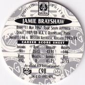 1995 Crown & Andrews Cricket Test Series & Sheffield Shield POG Pack Milk Caps - Gold Foil Parallel #C98 Jamie Brayshaw Back