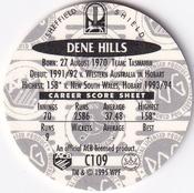 1995 Crown & Andrews Cricket Test Series & Sheffield Shield POG Pack Milk Caps - Gold Foil Parallel #C109 Dene Hills Back
