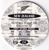 1995 Crown & Andrews Cricket Test Series & Sheffield Shield POG Pack Milk Caps - International Cricket Team Badges #CT4 New Zealand Back