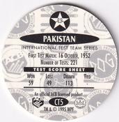 1995 Crown & Andrews Cricket Test Series & Sheffield Shield POG Pack Milk Caps - International Cricket Team Badges #CT5 Pakistan Back