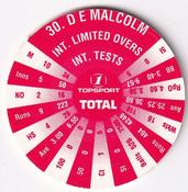 1995 Topsport Total South Africa v England Cricket Player Discs #30 Devon Malcolm Back