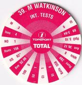 1995 Topsport Total South Africa v England Cricket Player Discs #39 Michael Watkinson Back