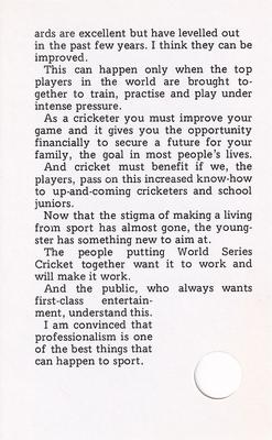 1977 World Series Cricket Souvenir Cassette Cards #23 Ian Chappell Back