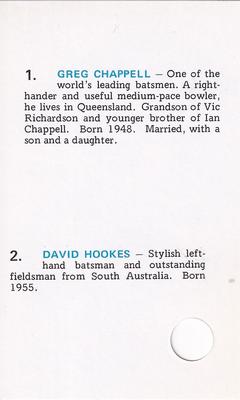 1977 World Series Cricket Souvenir Cassette Cards #28 Greg Chappell / David Hookes Back