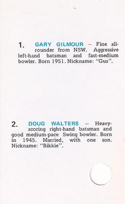 1977 World Series Cricket Souvenir Cassette Cards #32 Gary Gilmour / Doug Walters Back