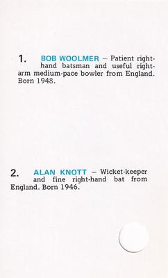 1977 World Series Cricket Souvenir Cassette Cards #37 Bob Woolmer / Alan Knott Back