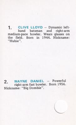 1977 World Series Cricket Souvenir Cassette Cards #40 Clive Lloyd / Wayne Daniel Back