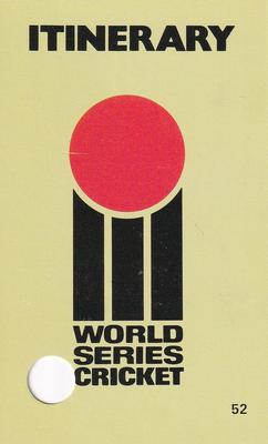 1977 World Series Cricket Souvenir Cassette Cards #52 Itinerary Front