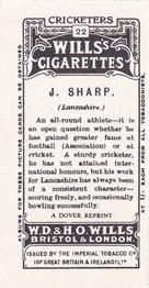 1980 Dover/Constable Publications Classic Cricket Cards (Reprint) #22 John Sharp Back
