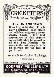 1980 Dover/Constable Publications Classic Cricket Cards (Reprint) #1-c Tom Andrews Back