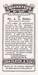 1980 Dover/Constable Publications Classic Cricket Cards (Reprint) #28 Arthur Mailey Back