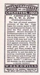 1980 Dover/Constable Publications Classic Cricket Cards (Reprint) #26 Vallance Jupp Back