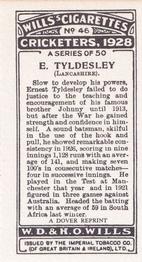 1980 Dover/Constable Publications Classic Cricket Cards (Reprint) #46 Ernest Tyldesley Back