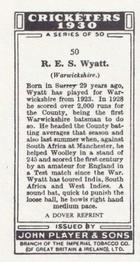 1980 Dover/Constable Publications Classic Cricket Cards (Reprint) #50 R.E.S. Wyatt Back