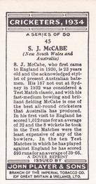 1980 Dover/Constable Publications Classic Cricket Cards (Reprint) #45 Stan McCabe Back