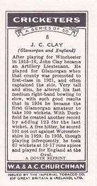 1980 Dover/Constable Publications Classic Cricket Cards (Reprint) #8 John Clay Back
