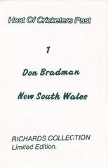 1990 Richards Collection Host Of Cricketers Past #1 Don Bradman Back
