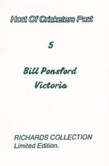 1990 Richards Collection Host Of Cricketers Past #5 Bill Ponsford Back