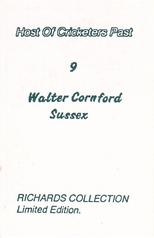 1990 Richards Collection Host Of Cricketers Past #9 Walter Cornford Back