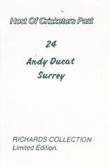 1990 Richards Collection Host Of Cricketers Past #24 Andy Ducat Back
