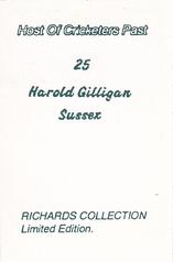 1990 Richards Collection Host Of Cricketers Past #25 Harold Gilligan Back