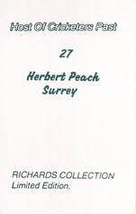 1990 Richards Collection Host Of Cricketers Past #27 Herbert Peach Back