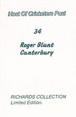 1990 Richards Collection Host Of Cricketers Past #34 Roger Blunt Back