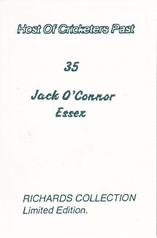 1990 Richards Collection Host Of Cricketers Past #35 Jack O'Connor Back