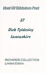 1990 Richards Collection Host Of Cricketers Past #37 Dick Tyldesley Back