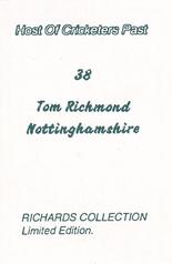 1990 Richards Collection Host Of Cricketers Past #38 Tom Richmond Back
