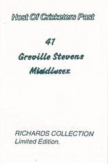 1990 Richards Collection Host Of Cricketers Past #41 Greville Stevens Back